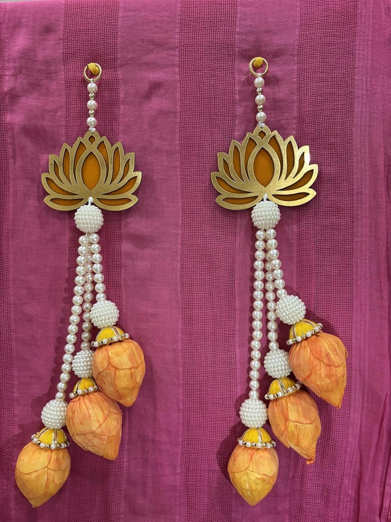 Generic Door Hanging Yellow Lotus Buds Hanging 1 Pair 2 Pieces Decoration Wall Hanging Pooja Room Temple and Diwali Decoration - Image 3