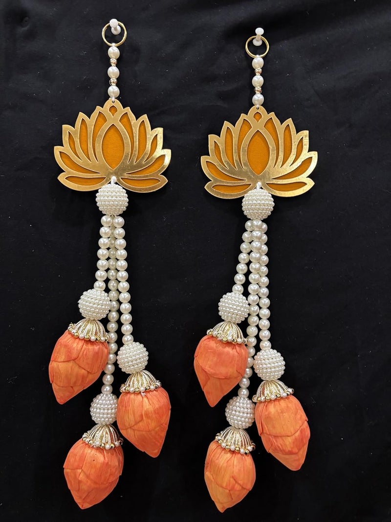 Generic Door Hanging Yellow Lotus Buds Hanging 1 Pair 2 Pieces Decoration Wall Hanging Pooja Room Temple and Diwali Decoration - Image 1