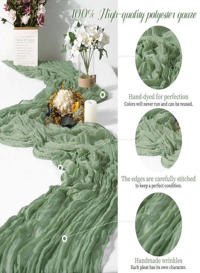 Lykoow 15 Packs Sage Green Cheesecloth Table Runner, 10 Ft Sage Rustic Gauze Boho Wedding Table Runner Decoration, Wedding Table Decor Table Cloth for Wedding Party Bridal Shower Table,21.5x120in - Image 3