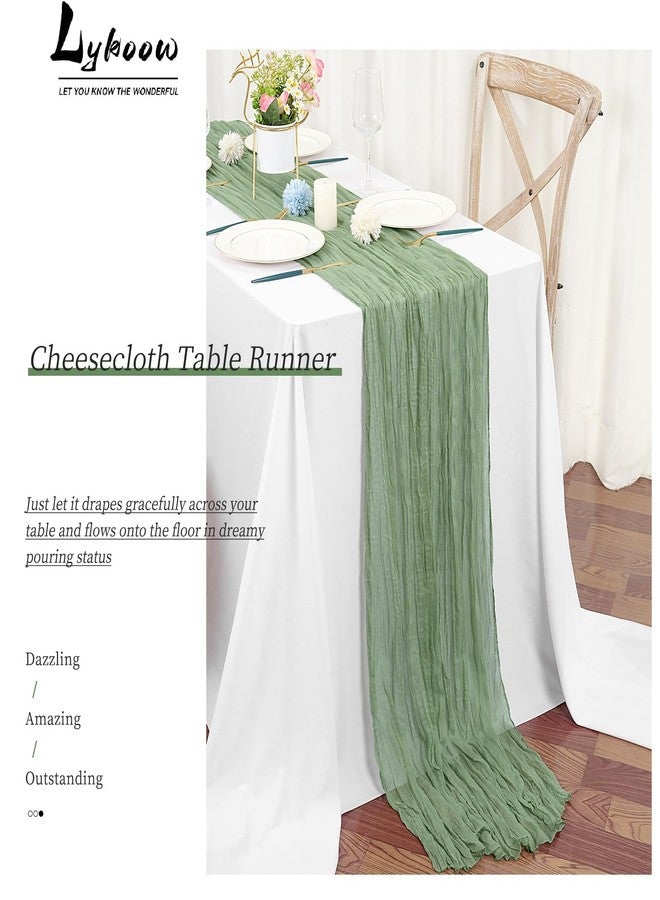 Lykoow 15 Packs Sage Green Cheesecloth Table Runner, 10 Ft Sage Rustic Gauze Boho Wedding Table Runner Decoration, Wedding Table Decor Table Cloth for Wedding Party Bridal Shower Table,21.5x120in - Image 4