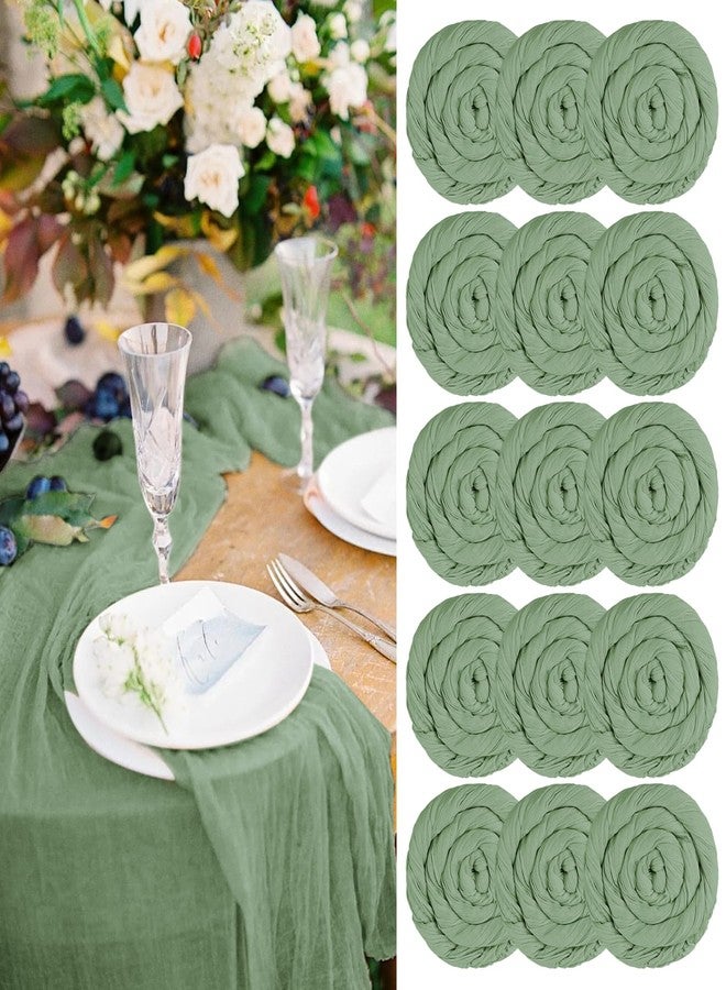 Lykoow 15 Packs Sage Green Cheesecloth Table Runner, 10 Ft Sage Rustic Gauze Boho Wedding Table Runner Decoration, Wedding Table Decor Table Cloth for Wedding Party Bridal Shower Table,21.5x120in - Image 1