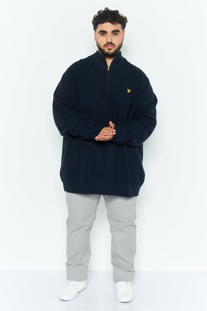 Lyle & Scott سويت شيرت للرجال بسحاب نصفى مع شعار العلامة التجارية، أزرق داكن - Image 3