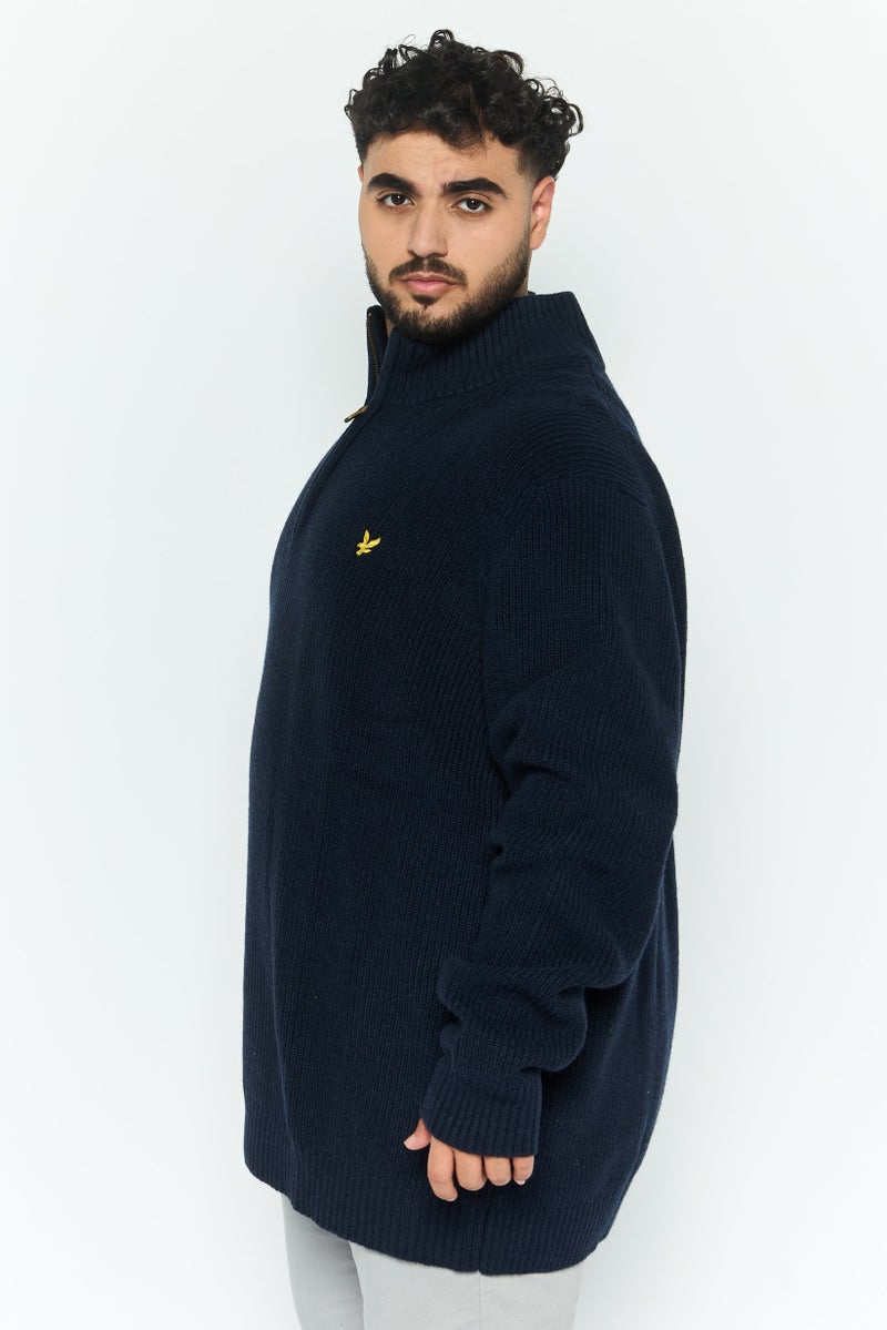 Lyle & Scott سويت شيرت للرجال بسحاب نصفى مع شعار العلامة التجارية، أزرق داكن - Image 2