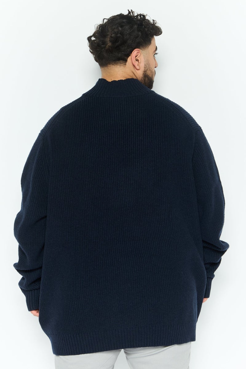 Lyle & Scott سويت شيرت للرجال بسحاب نصفى مع شعار العلامة التجارية، أزرق داكن - Image 4