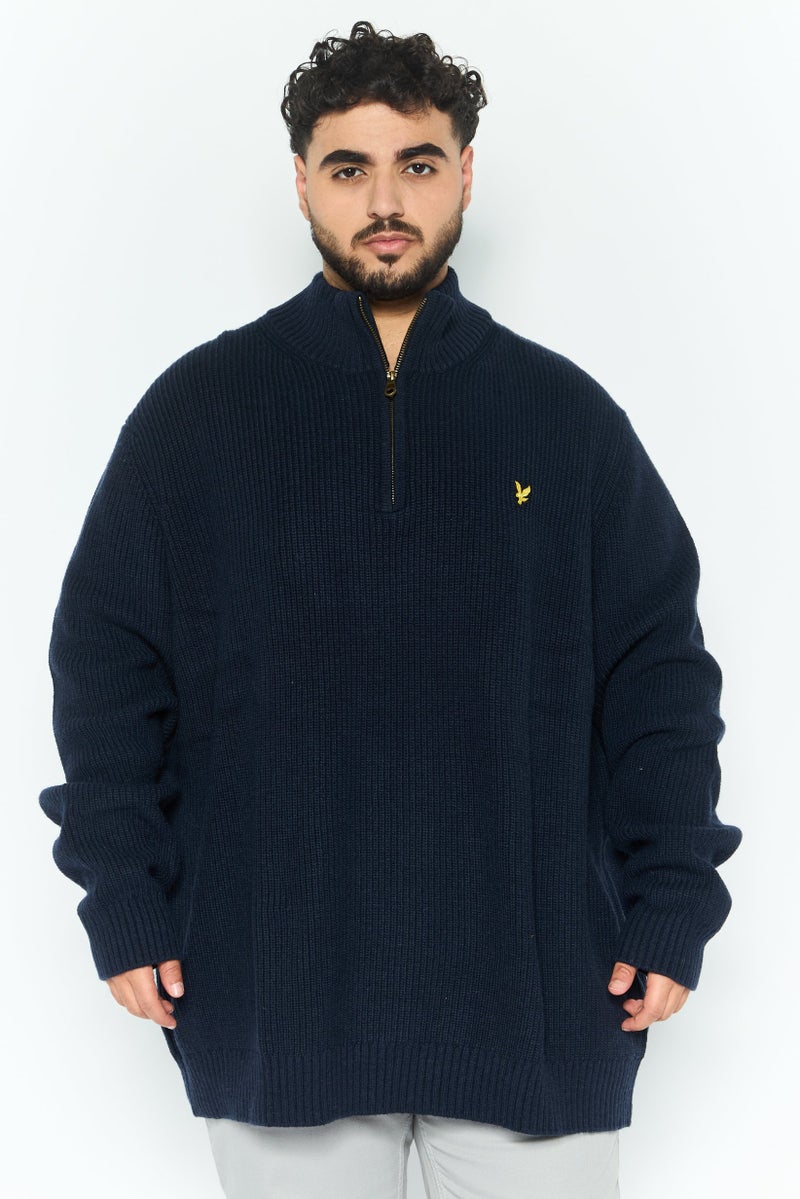 Lyle & Scott سويت شيرت للرجال بسحاب نصفى مع شعار العلامة التجارية، أزرق داكن - Image 1
