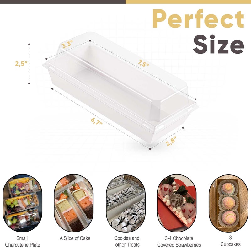 Leafiew 50 Pack 7.5x3.3 Inches Small Charcuterie Boxes with Clear Lids - To Go Paper Mini Treat Box, Charcuterie Boards Accessories, Dessert Boxes, Cookie, Cake Slice, Chocolate Strawberry, Donut (White) - Image 2