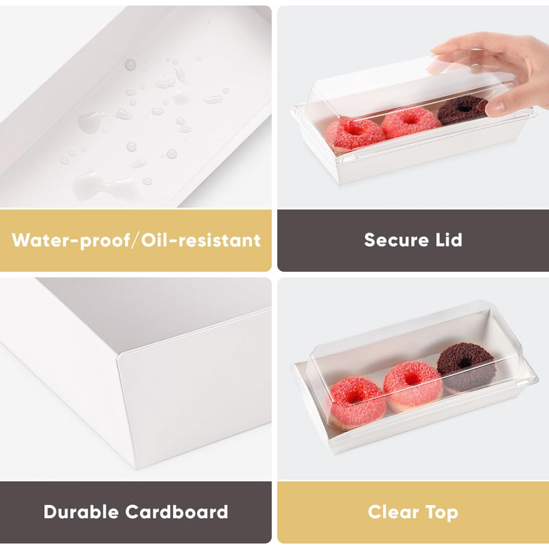 Leafiew 50 Pack 7.5x3.3 Inches Small Charcuterie Boxes with Clear Lids - To Go Paper Mini Treat Box, Charcuterie Boards Accessories, Dessert Boxes, Cookie, Cake Slice, Chocolate Strawberry, Donut (White) - Image 4
