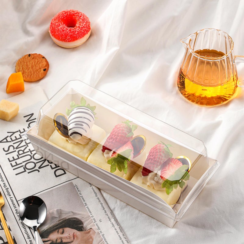 Leafiew 50 Pack 7.5x3.3 Inches Small Charcuterie Boxes with Clear Lids - To Go Paper Mini Treat Box, Charcuterie Boards Accessories, Dessert Boxes, Cookie, Cake Slice, Chocolate Strawberry, Donut (White) - Image 5