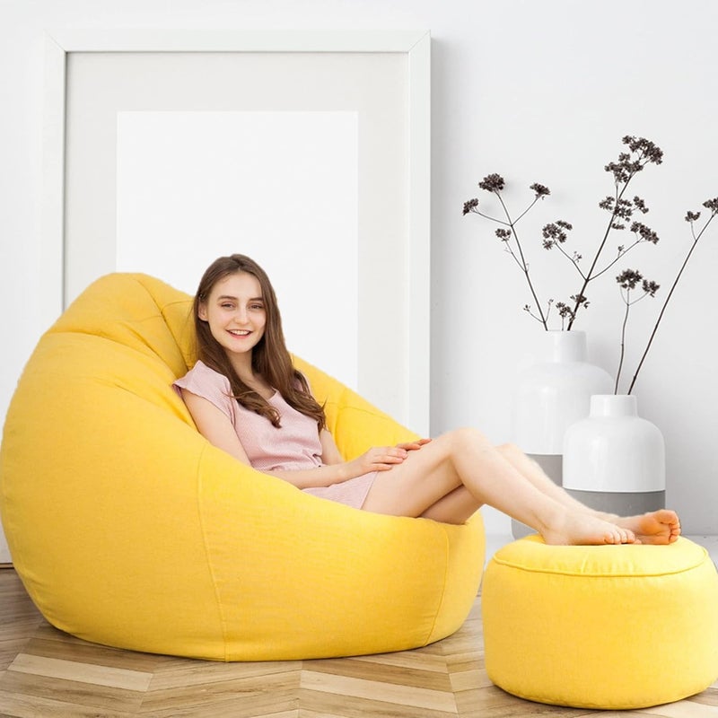 Generic Generic Brand Combo Bean Bag Cover with Footstool Without Beans Yellow SizeXXXLFaux Leather  - Image 1
