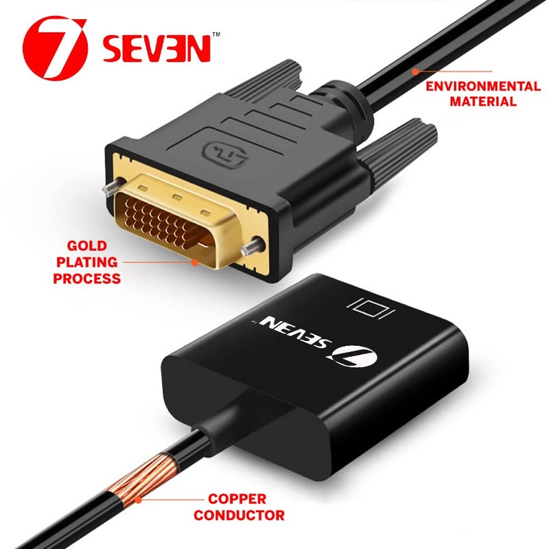 7-Seven 7SEVEN™ DVI to VGA Adapter, 1080p Active DVI-D Male to VGA Female Adapter Converter 24+1 Male to Female Adapter - Black - Image 2