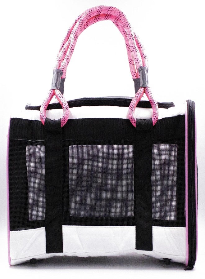 Buddy's Best Airline Approved Pet Carrier - White & Pink Heavy Duty, Fits Under Seat, TSA Compliant, Ventilated Mesh Design w/Waterproof Base & Reflective Safety Strips - Image 3