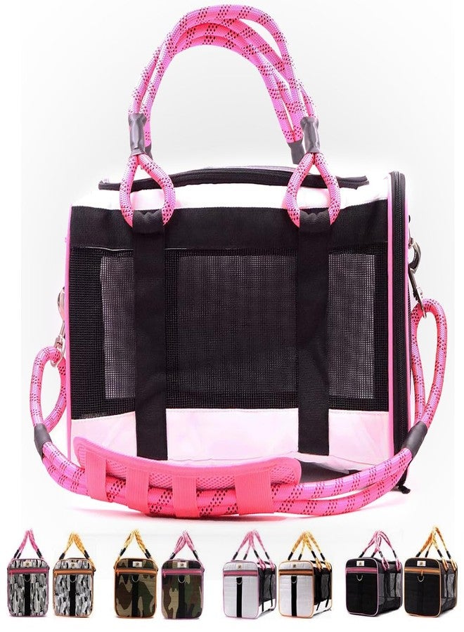 Buddy's Best Airline Approved Pet Carrier - White & Pink Heavy Duty, Fits Under Seat, TSA Compliant, Ventilated Mesh Design w/Waterproof Base & Reflective Safety Strips - Image 1