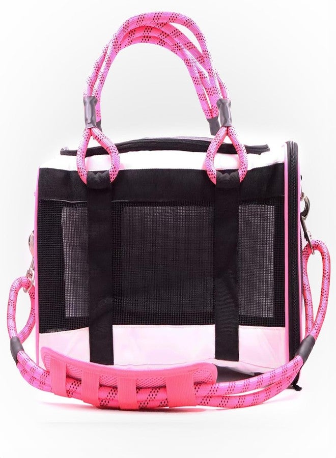 Buddy's Best Airline Approved Pet Carrier - White & Pink Heavy Duty, Fits Under Seat, TSA Compliant, Ventilated Mesh Design w/Waterproof Base & Reflective Safety Strips - Image 5