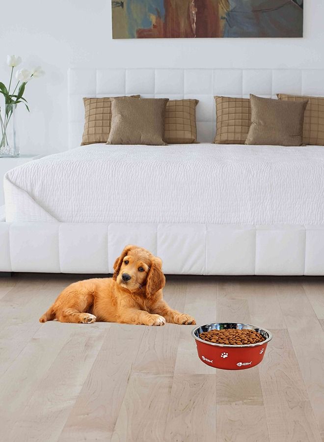 MAJIBAO Dry or Wet Food Feeder for Dog in Stainless Steel Bowl, Rubber in the Base for Sliding Prevention, Normal Size Bowl, Fish Design on Body, Red Color, Bowl Diameter 17 Cm  - Image 2