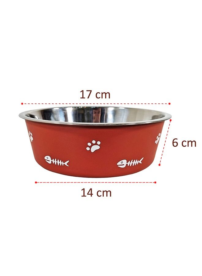 MAJIBAO Dry or Wet Food Feeder for Dog in Stainless Steel Bowl, Rubber in the Base for Sliding Prevention, Normal Size Bowl, Fish Design on Body, Red Color, Bowl Diameter 17 Cm  - Image 3