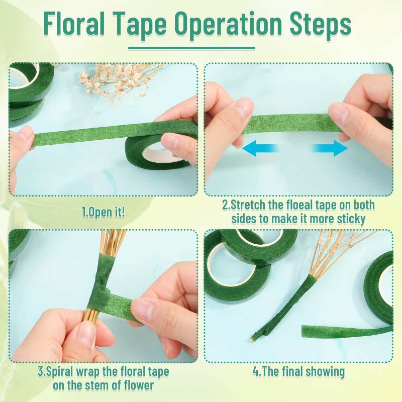 PAXCOO Floral Tape and Wire, Florist Tape and Flower Wire Arrangement Kit with White Ribbon, Boutonniere Pin, Cutter for Bouquets, Crafts, Wreath Making (Dark Green) - Image 4