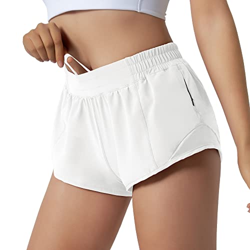 Aurefin Running Shorts for Women,Quick Dry Athletic Sports Shorts Lightweight Active Workout Gym Shorts with Zip Pocket White/S - Image 1