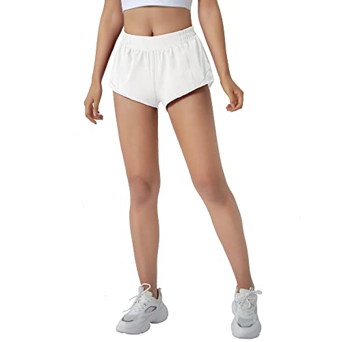 Aurefin Running Shorts for Women,Quick Dry Athletic Sports Shorts Lightweight Active Workout Gym Shorts with Zip Pocket White/S - Image 4