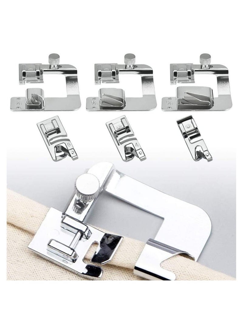 6 Sewing Machine Presser Kit 3 Narrow Rolled Hem Sewing Machine Presser Foot 3 Rolled Hem Pressure Foot Sewing Machine Presser Foot Hemmer Foot Set for Household