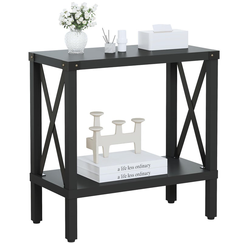 MMEOLUOOK Narrow End Table, Large Sofa Side Table, Farmhouse Nightstand with Storage Shelve, Slim Bedside Table for Living, Room Bedroom, Lounge Black MLBZ17B - Image 1