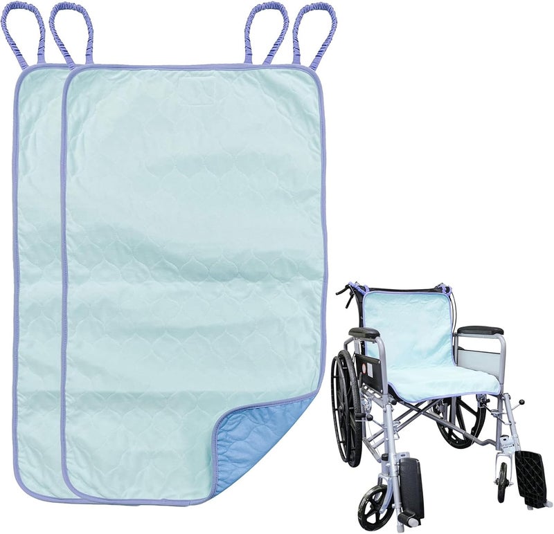 Ehucon Absorbent Incontinence Wheelchair Pad for Elderly, Seat Waterproof Pad with Two Loop Handles, 4-Layer Soft Washable and Reusable 18.9"X33.9" (Blue Pack of 2 pc) 