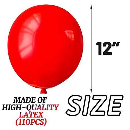 KUULBELA Red Balloon 110pcs, Red Latex Balloons12 inch for Birthday Valentine's Day Wedding(with 2 Ribbons). - Image 2