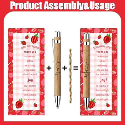Toerifer 30 Pcs Baby Shower Gifts, Baby Shower Favors for 30 Guest Set Included Bamboo Pens Greeting Thank You Cards, Gender Reveal Souvenirs Prizes, Strawberry Gender Reveal Decor - Image 3