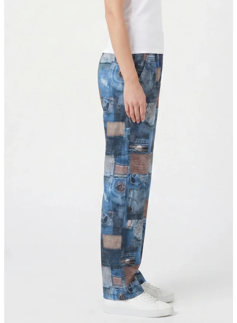 مويستريت Women's Printed Lounge Trousers with Denim-Inspired Design