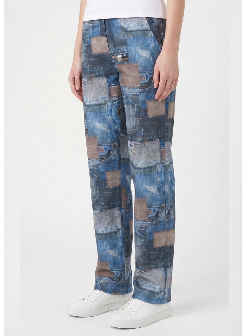 Moistreet Women's Printed Lounge Trousers with Denim-Inspired Design - Image 3