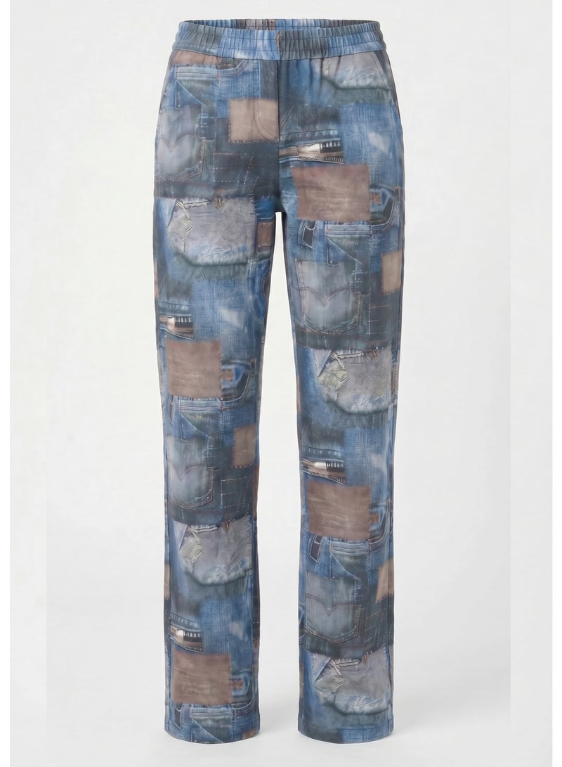 Moistreet Women's Printed Lounge Trousers with Denim-Inspired Design - Image 4