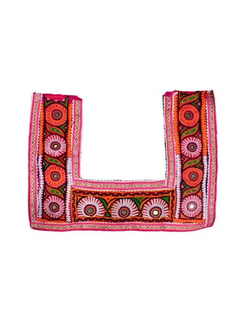 Ethnics of Kutch Ahir Work Cotton Hand Embroidered Mirror Work Handwork Patch 30 cms Length Pink 22402A