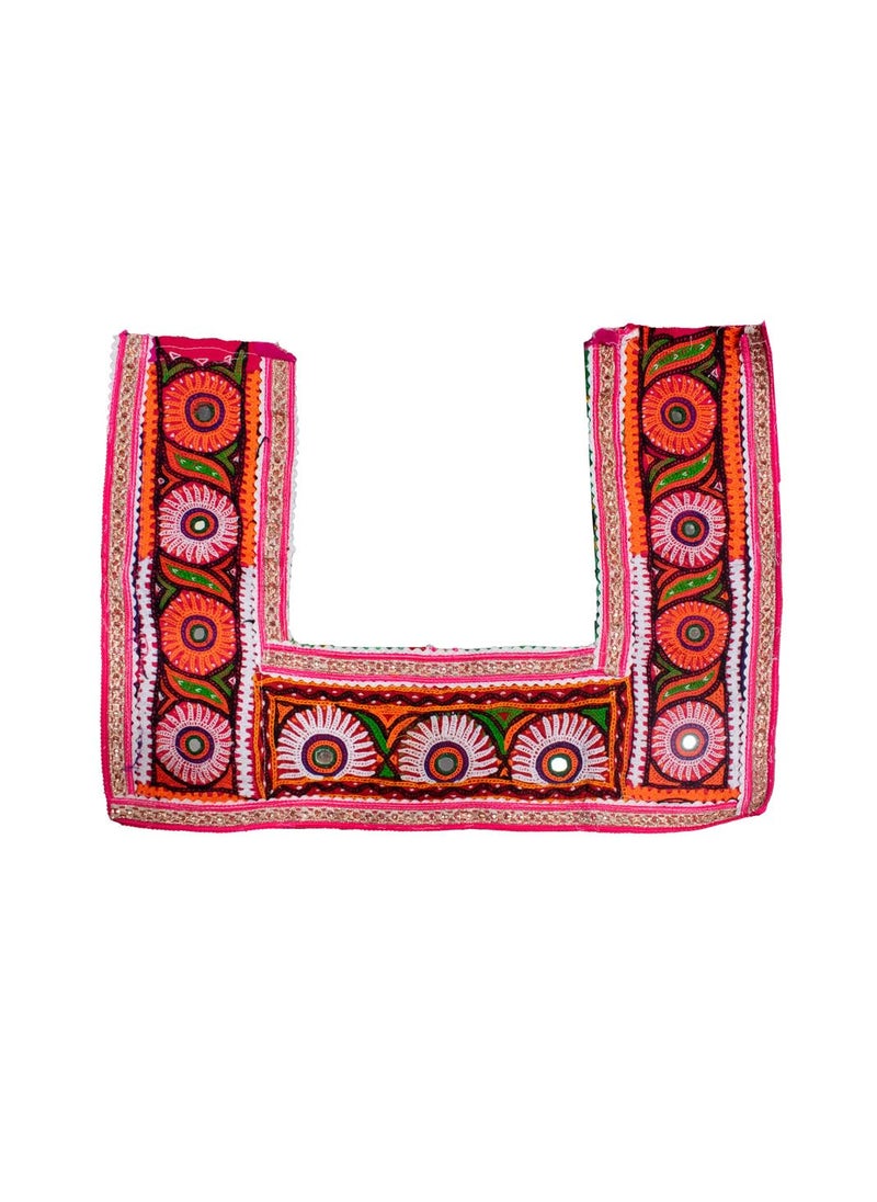 Ethnics of Kutch - Ethnics of Kutch Ahir Work Cotton Hand Embroidered Mirror Work Handwork Patch 30 cms Length Pink 22402A - Image 1