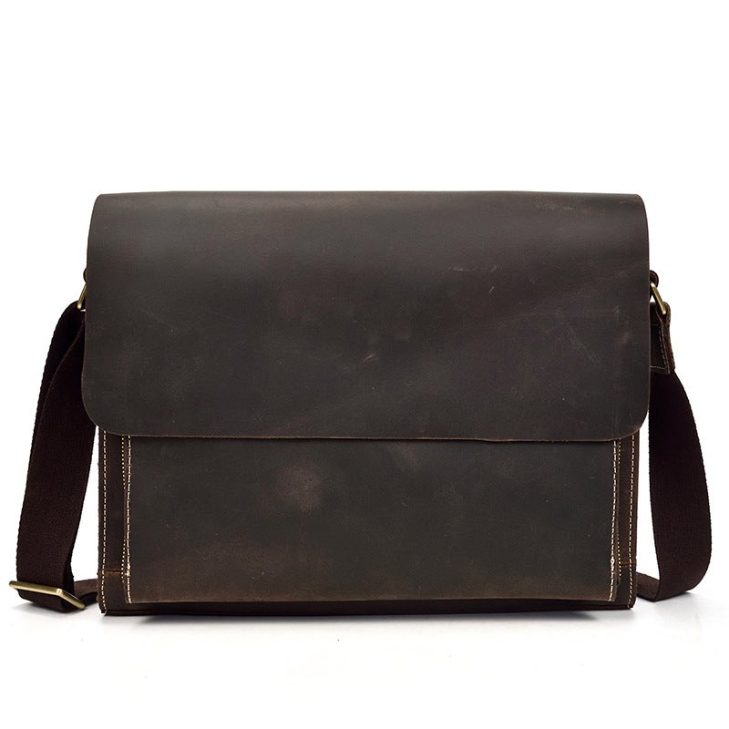 Men'S Genuine Leather Shoulder Bag, Crazy Horse Leather Crossbody Bag, Top Layer Cowhide Flap Shoulder Bag, Ipad Bag, Exclusively For Sales - Image 1