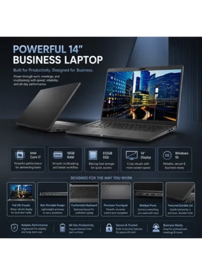 لابتوب أعمال احترافي 14 بوصة FHD، معالج Intel Core i7، ذاكرة 16 جيجابايت، SSD سعة 512 جيجابايت، مع شنطة ظهر وماوس لاسلكي وحامل لابتوب قابل للتعديل للعمل والإنتاجية - Image 4