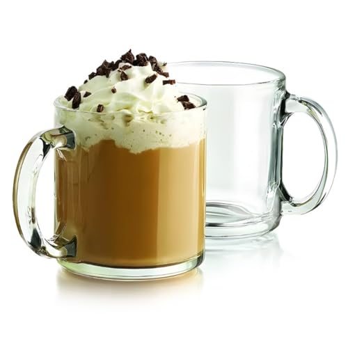 Bexter Pack of 2 Clear Glass Coffee Mugs – 13 oz Heavy-Duty Thick-Walled Cups for Hot Beverages – Durable, Elegant, Heat-Resistant Glassware for Coffee, Tea, Lattes, and More - Image 1