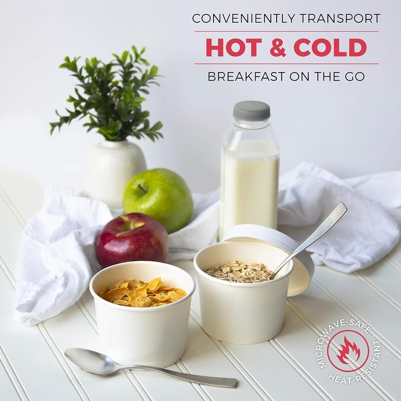 NYHI Kraft 50 Pack 16 oz White Paper Bowls Soup Storage Containers With Lids Insulated Take Out Disposable Food Storage Cups For Hot Cold Foods To Go Bowls With Vented Lids - Image 3