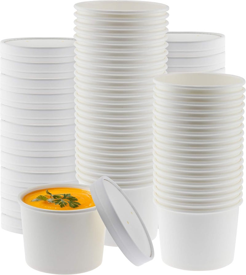 NYHI Kraft 50 Pack 16 oz White Paper Bowls Soup Storage Containers With Lids Insulated Take Out Disposable Food Storage Cups For Hot Cold Foods To Go Bowls With Vented Lids - Image 1