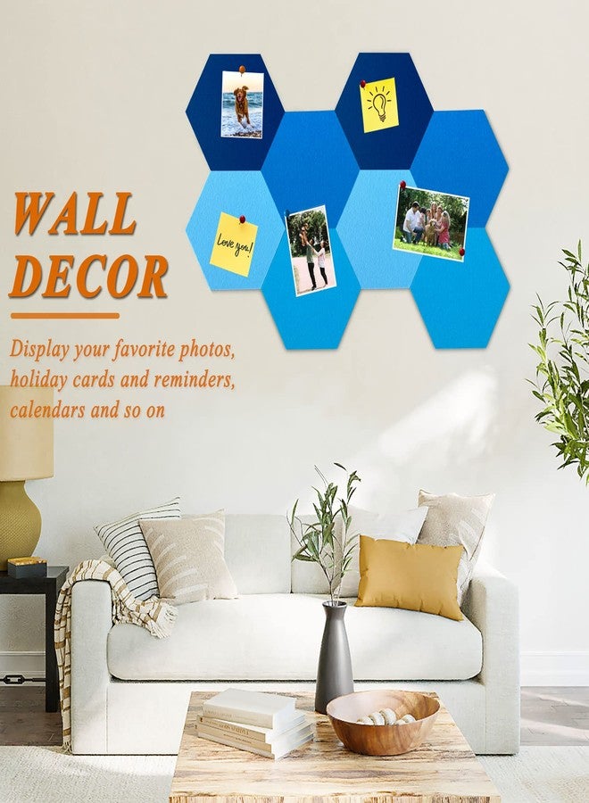 HULAVO 8Pcs Hexagon Felt Cork Board Tiles, Self Adhesive DIY Bulletin Board Pin Board for Office School Home Wall Decor Stickers Memos Photos Display (Gradual Blue) - Image 4