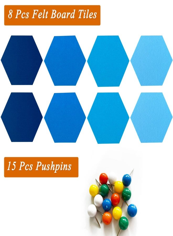 HULAVO 8Pcs Hexagon Felt Cork Board Tiles, Self Adhesive DIY Bulletin Board Pin Board for Office School Home Wall Decor Stickers Memos Photos Display (Gradual Blue) - Image 2