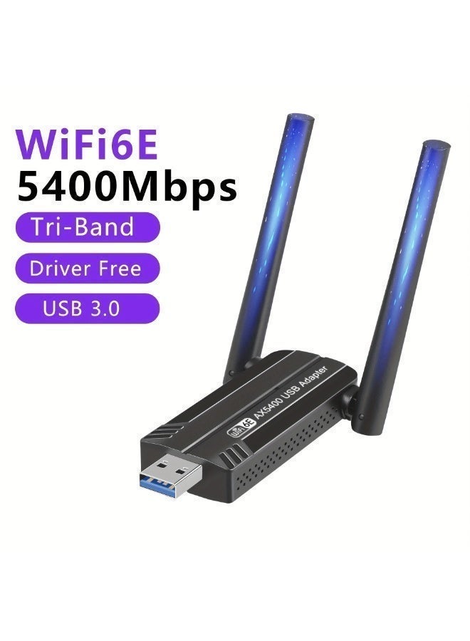 Nicor USB WiFi Adapter - 5400 Mbps Tri-Band 6GHz/5GHz/2.4GHz Wireless Network External Receiver, OFDMA, MU-MIMO, USB 3.0, Plug & Play for PC/Laptop/Desktop - Image 1