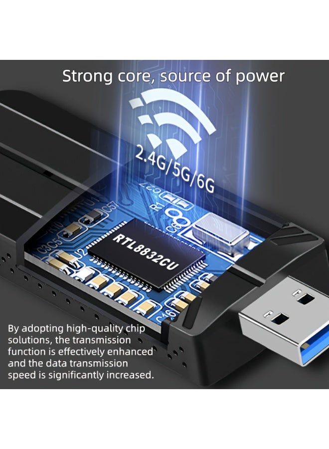 Nicor USB WiFi Adapter - 5400 Mbps Tri-Band 6GHz/5GHz/2.4GHz Wireless Network External Receiver, OFDMA, MU-MIMO, USB 3.0, Plug & Play for PC/Laptop/Desktop - Image 3