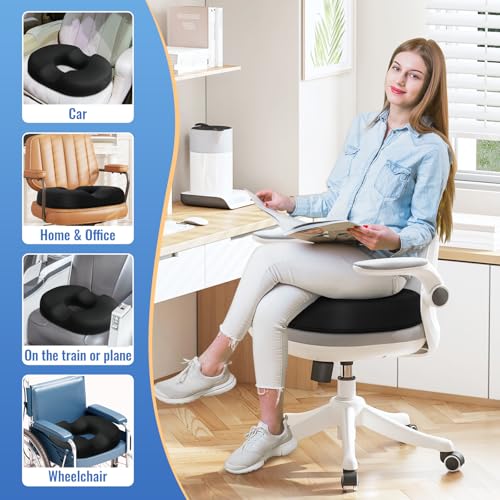 CloudBliss Donut Pillow Seat Cushion for Tailbone Pain Relief and Hemorrhoids, Memory Foam Chair Cushion, Seat Cushions for Men and Women for Home & Office, (Black-XL) - Image 5