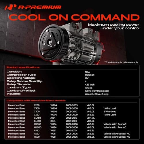 A-Premium Air Conditioner AC Compressor with Clutch Compatible with Mercedes-Benz C-Class C280 2008-2009, C300 2008-2010, C350 2008-2009, GL-Class GL450 GL550, ML-Class ML500, R-Class R350 R500 & More - Image 2
