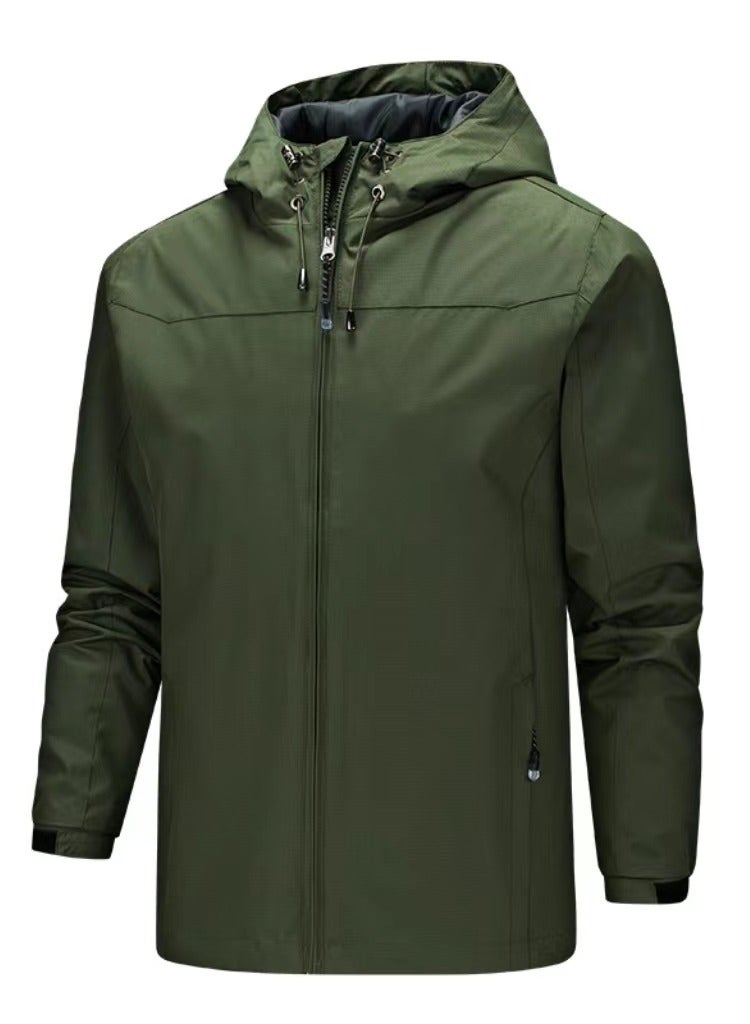 Loquat Men's Solid Color Hooded Zippered Slim Fit Outdoor Jacket Long Sleeve Casual Coat Army Green 