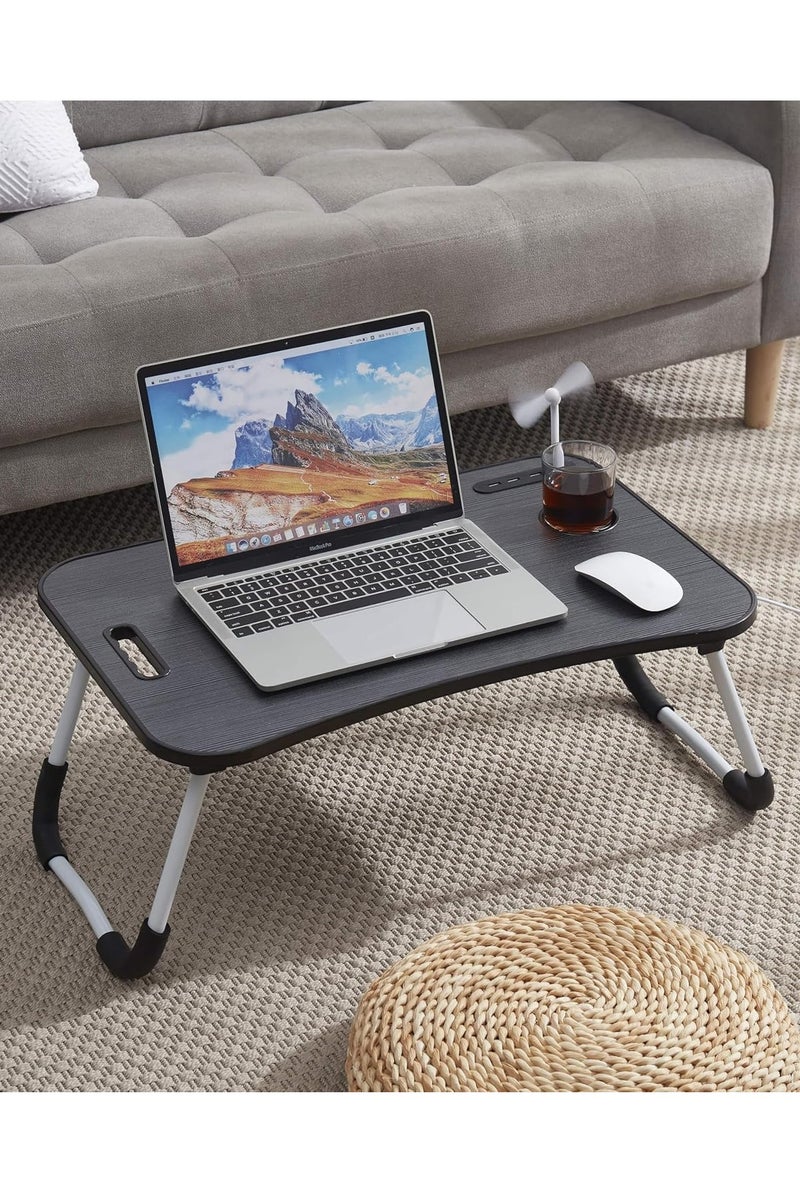 eBasket Laptop Table Portable Table (60 x 40 cm) with Foldable Legs, Tablet and Notebook Slot and Mug Place Multifunctional Table for Reading and Eating (Dark Grey) - Image 2