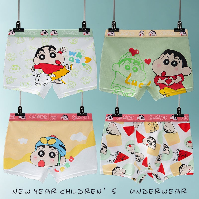 Children'S Underwear Pure Cotton Class A Cotton Not Clip Butt Boxer Pants Large Children Boys' Baby Cartoon Boxer Pants - Image 1