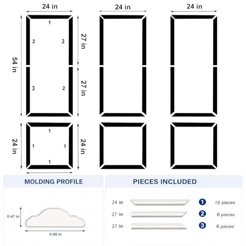 TRAIN2 ART Peel and Stick Wall Molding Kit,6 Sets Pre-Cut Wainscoting Panels for Interior Wall Moulding Decor,Pre Made Wainscoting Wall Panel for Home Decoration Accent Wall (24x54in) - Image 2