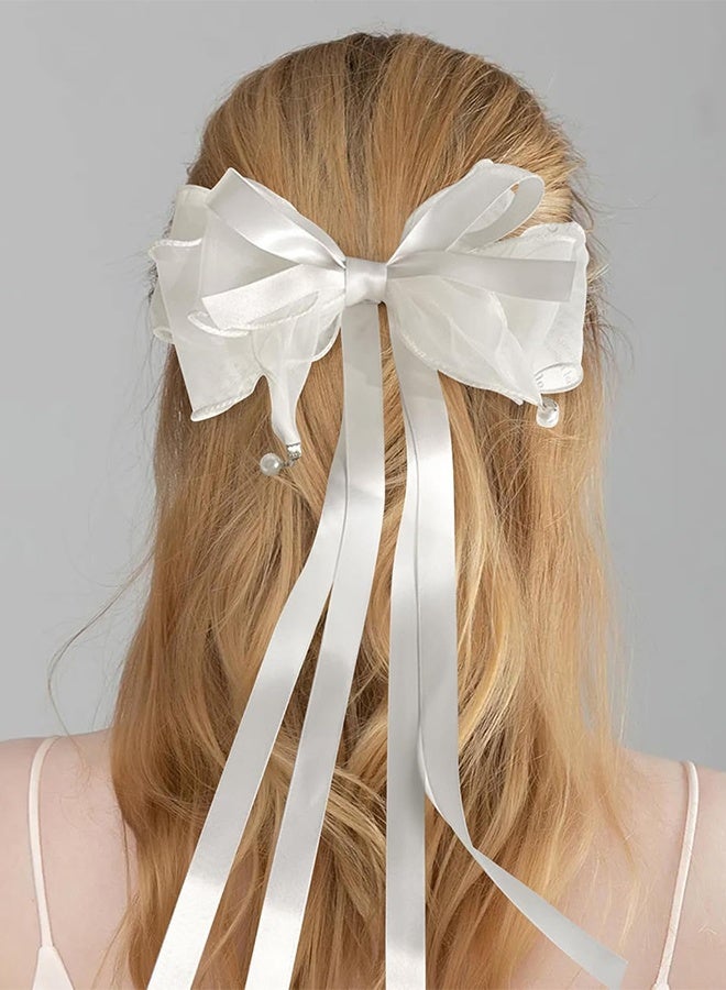 Bow Clips for Women, 7.08 x 11.02 Inches White Hair Bow for Women Bow Hair Clips Women, White Bow for Hair Bow Clips for Women White Hair Bows for Women Clip White Bow Hair Clip for Women - Image 5