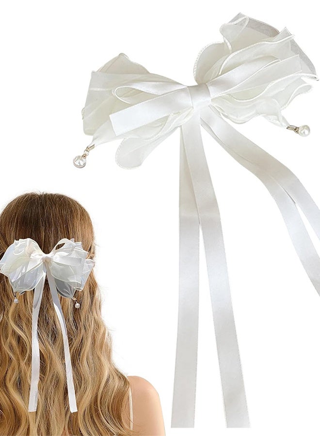 Bow Clips for Women, 7.08 x 11.02 Inches White Hair Bow for Women Bow Hair Clips Women, White Bow for Hair Bow Clips for Women White Hair Bows for Women Clip White Bow Hair Clip for Women - Image 1