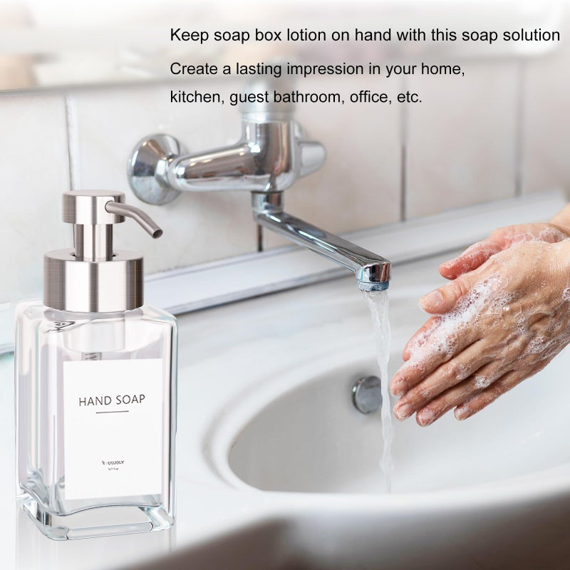 UUJOLY Foaming Soap Dispenser with Stainless Steel Pump, 12oz Refillable Glass Liquid Dish Soap Bottles for Bathroom, Kitchen Sink, Home Decor - Image 5